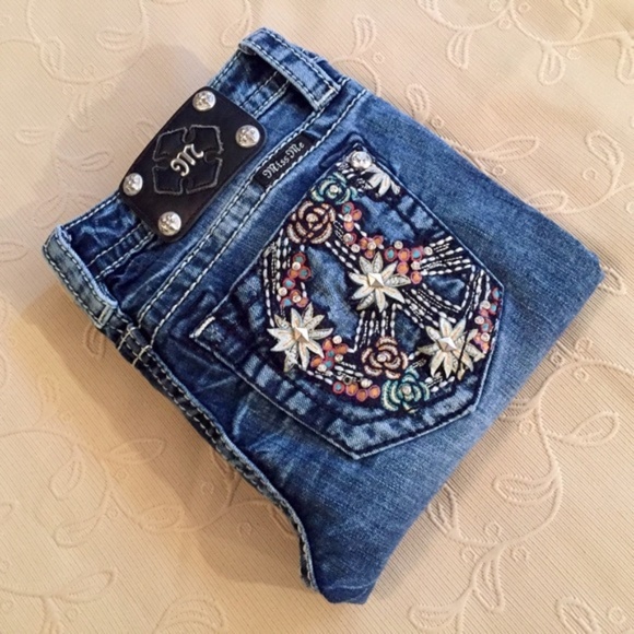 Miss Me Denim - Floral Peace Sign Miss Me Skinny